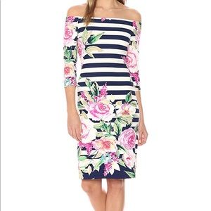 Eliza J navy striped floral dress